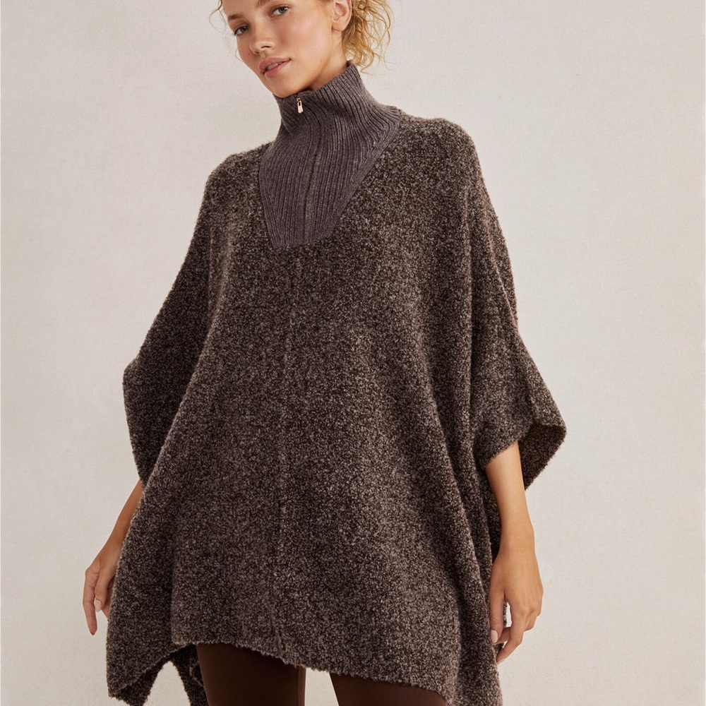 Haven Well Within Merino Wool Cashmere Bouclé Quarter Zip Poncho Sweater S/M NWT